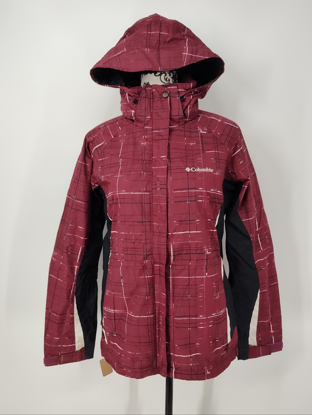 Columbia Maroon Hooded Rain Jacket Interchange System Women's Medium